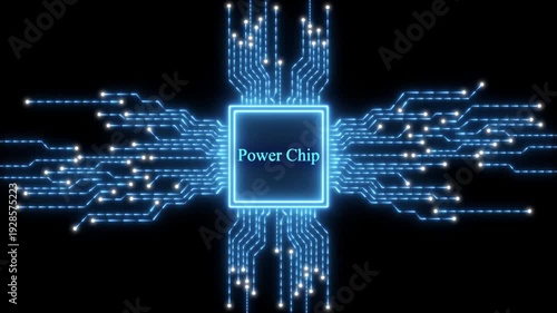 Central Power Chip with Glowing Blue Circuitry central processor