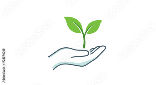 Hand holding green plant sprout growing.