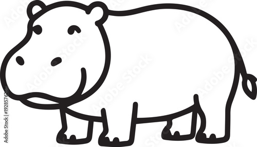 A simple line art of a cute hippopotamus with a joyful expression.