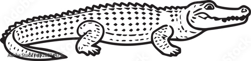 An Illustration of a solitary crocodile gracefully traverses across a detailed monochrome surface, capturing the reptile's distinct features and predatory essence.
