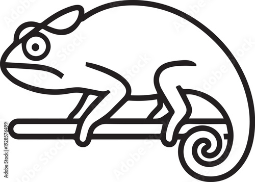 A charming line art illustration of a chameleon resting on a branch. Capturing the essence of reptilian grace and arboreal adaptability.