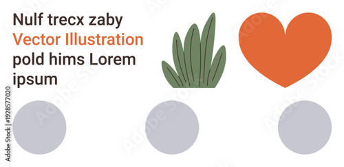 Graphic design, nature , abstract art, minimalism, creative layouts, digital assets. Plant, heart shape and circular elements. Graphic design and nature themes concept