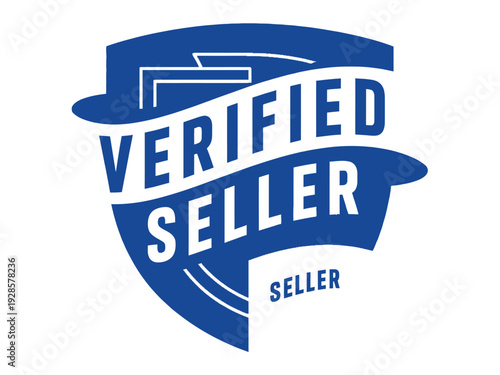 Verified seller shield badge design with blue color and text overlay.