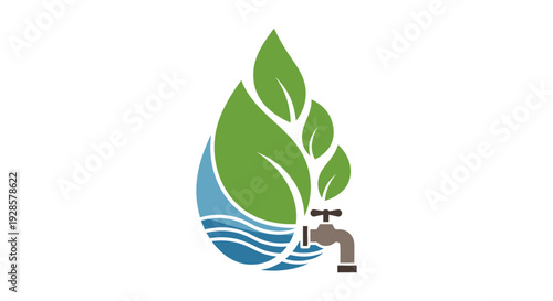 Water Conservation Green Leaf Faucet Logo.