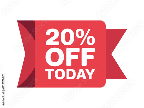 Twenty percent off today promotional banner appears as a red ribbon tag graphic.