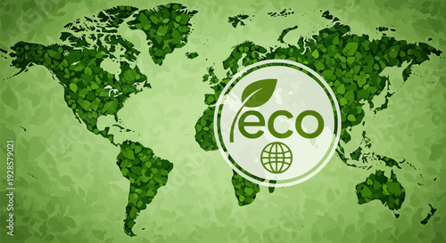 Eco friendly logo with green leaf.