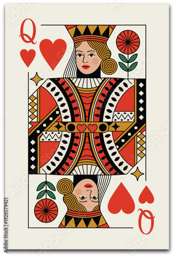 Heart Suit Playing Cards Row, King, Queen, Jack, and card back design, classic poker game vector illustration.
