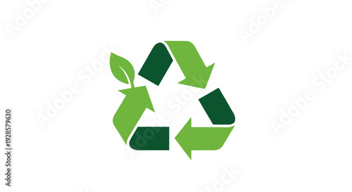 Green recycling symbol with leaf.