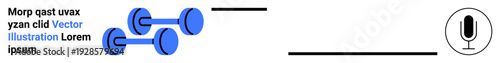 Fitness, audio streaming, communication, lifestyle, modern design, multimedia concepts. Dumbbell icon connected to a microphone via a dynamic line. Focus on fitness and audio streaming