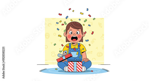 Surprised man opening gift box with confetti