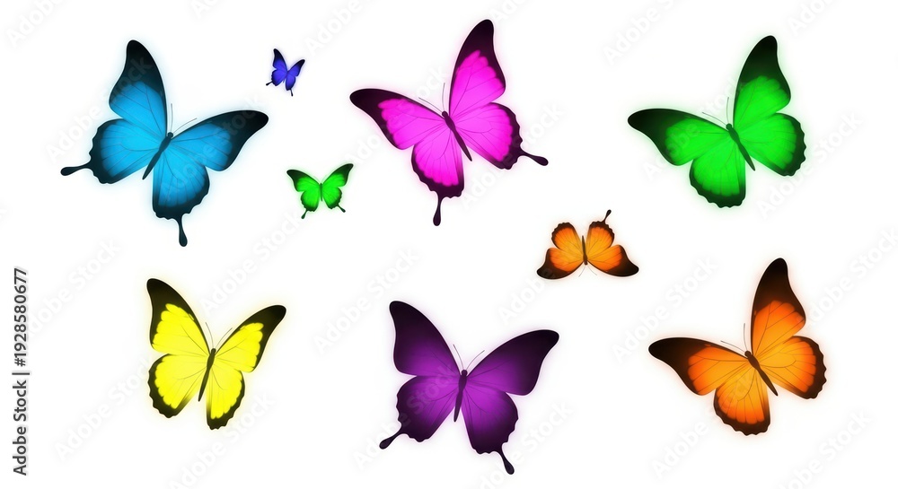 Fototapeta premium Colorful butterfly collection on white background