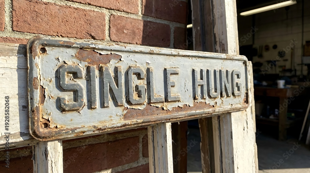 Obraz premium Vintage Single Hung Window Sign on Brick Building.
