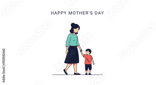 Mother and child walking illustration