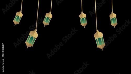 Multiple Ramadan Lanterns Swinging Motion on Dark Background