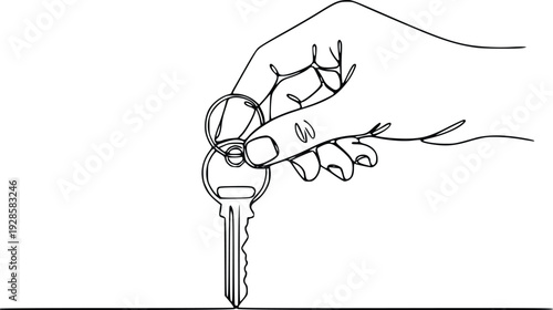 Real Estate House Key Continuous Line Art Vector Illustration