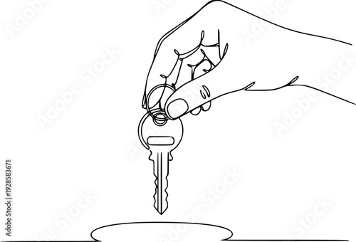 House Key in Hand Continuous Line Art Vector – Real Estate Concept