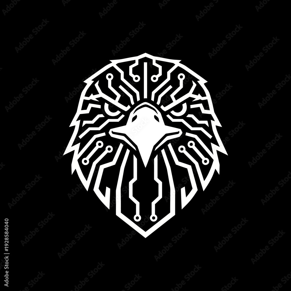Fototapeta premium Circuit Board Lion Head Logo Design.