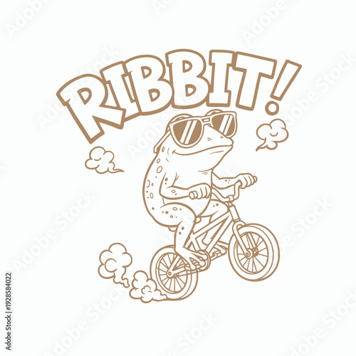Cartoon Frog Riding Bicycle with Sunglasses.