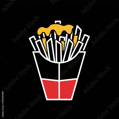 French Fries in Red and Black Container.