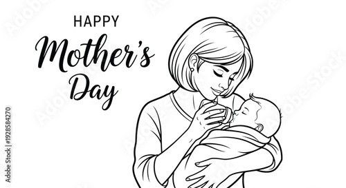 Mother's Day illustration of woman holding baby