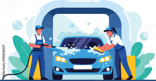 Car Wash Service: Contemporary Flat Illustration
