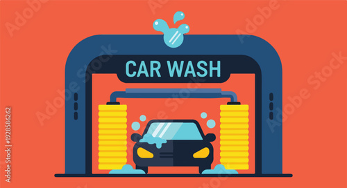 Automatic Car Wash: Flat Service Illustration Vector
