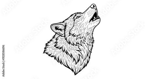 Majestic Wolf Howling Emblem Coloring Page for Nature Enthusiasts. transparent.