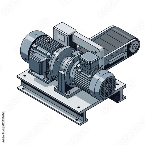 Industrial machinery equipment with motor and gearbox assembly.