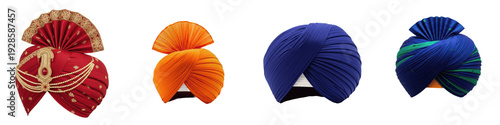 Картината върху платно Traditional Indian Turban and Pagri Collection, Isolated on White Background PNG