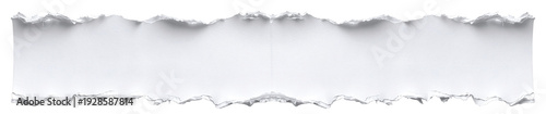 Foto Torn, ripped piece of horizontal white paper with soft shadow is on squared back
