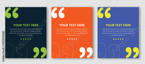 Quote social media post template set. Vector testimonial banner design with bold typography and star rating.