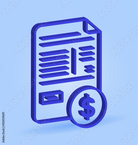 3D Financial Report Icon for Accounting Tax Management and Corporate Finance Use