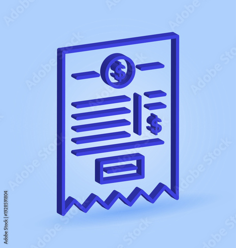 3D Financial Document Icon for Accounting Invoice Report and Corporate Use