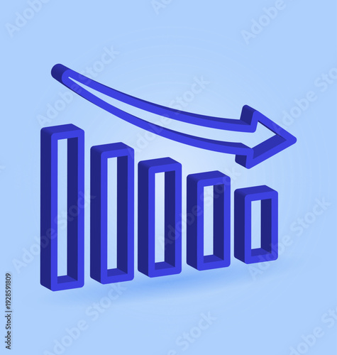 3D Business Growth Chart Icon for Financial Presentation Marketing and Website Dashboard