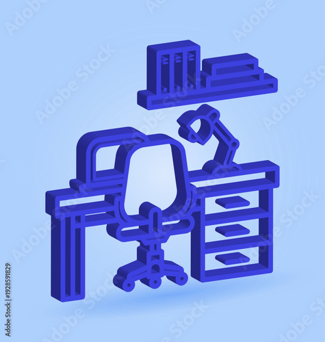 3D Office Workspace Icon for Business Productivity Presentation and Website UI