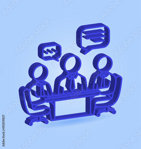 3D Business Team Meeting Icon for Corporate Collaboration and Strategy Use