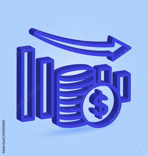 3D Revenue Performance Icon for Financial Analysis and Business Growth Presentation