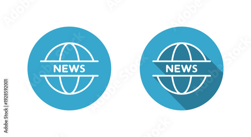 Global news outline icon with long shadow. World broadcast symbol. Worldwide media sign