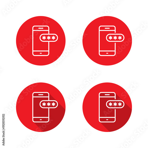 Mobile phone password icon with long shadow. Smartphone login symbol. Cellphone authentication sign