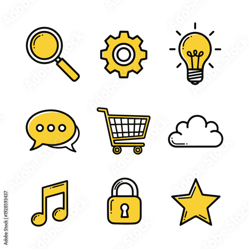 Collection of Yellow Flat Design Icons for Web and Mobile Apps