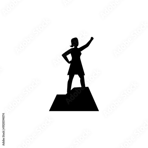 Clean black silhouette of woman standing tall on podium concept On white Background Vector illustration