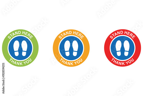 Stand here floor sticker with footprints for queue and social distancing