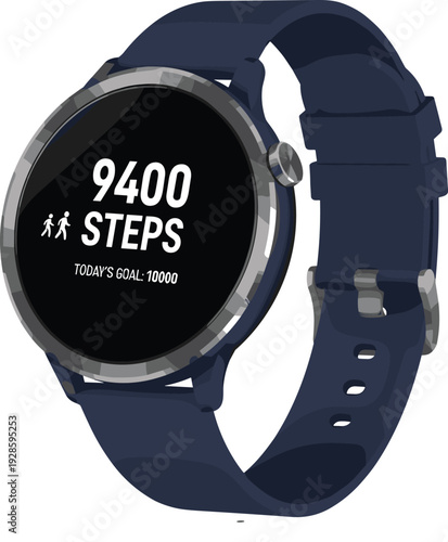 Smartwatch Fitness Tracker Illustration with Step Counter Display, Digital Health Monitoring, and Wearable Technology Design for Vector Projects