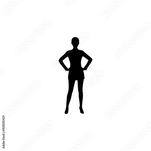 Solid black silhouette pictogram of a woman standing strong with confident pose Vector illustration