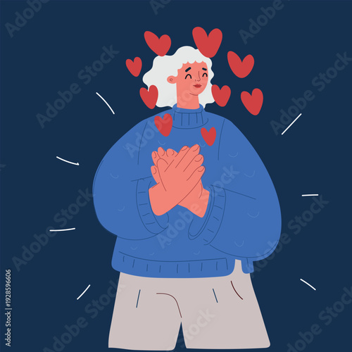 Cartoon vector illustration of a man with a headache metaphor for stress, overthinking, and mental exhaustion over dark background