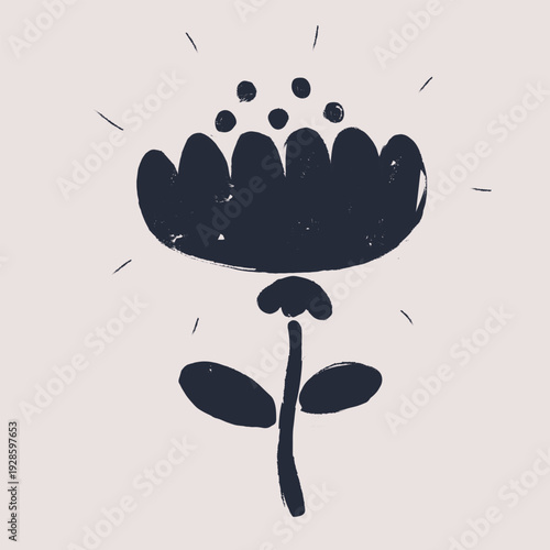 Vector illustration of Hand-drawn bold black and white tulip illustration, symbolizing charm as simplicity with playful fullness