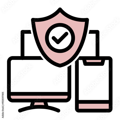 Body of technologies and processes designed to protect networks and data from attack (Solid Color Lineal Style)