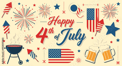 4th of July patriotic icon set