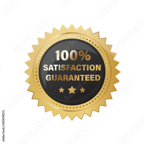 Shiny gold satisfaction guaranteed emblem to build customer trust and improve conversion rates for retail business