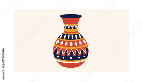 Vibrant traditional clay pot with geometric patterns